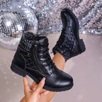 Women's leather ankle boots with side zipper and low block heel