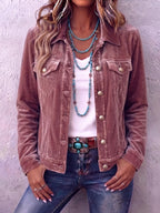 Women vintage wash button front jacket relaxed fit with chest pockets