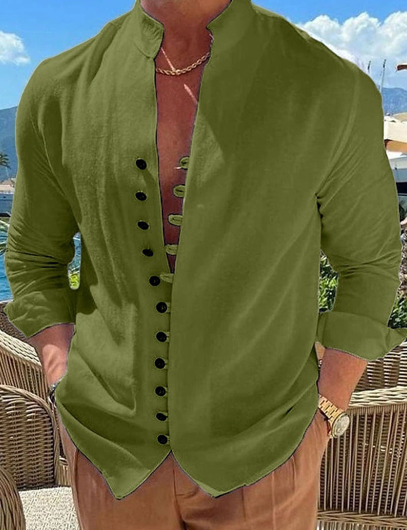 Men's cotton long sleeve shirt in relaxed casual fit, available in multiple colours