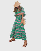 Women boho maxi dress flowing silhouette long sleeve bohemian style