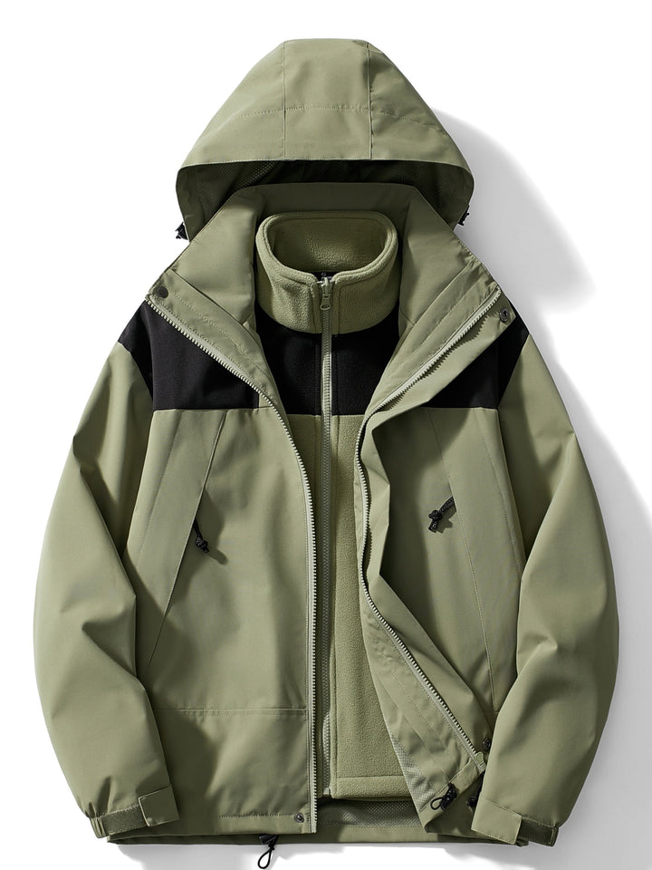 Women 3 in 1 waterproof windproof jacket with removable hood and fleece lining