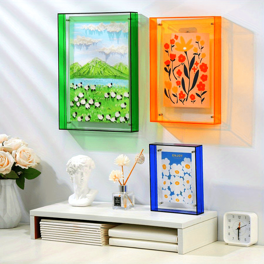 Acrylic photo frame transparent double-sided art deco vertical wall and table display