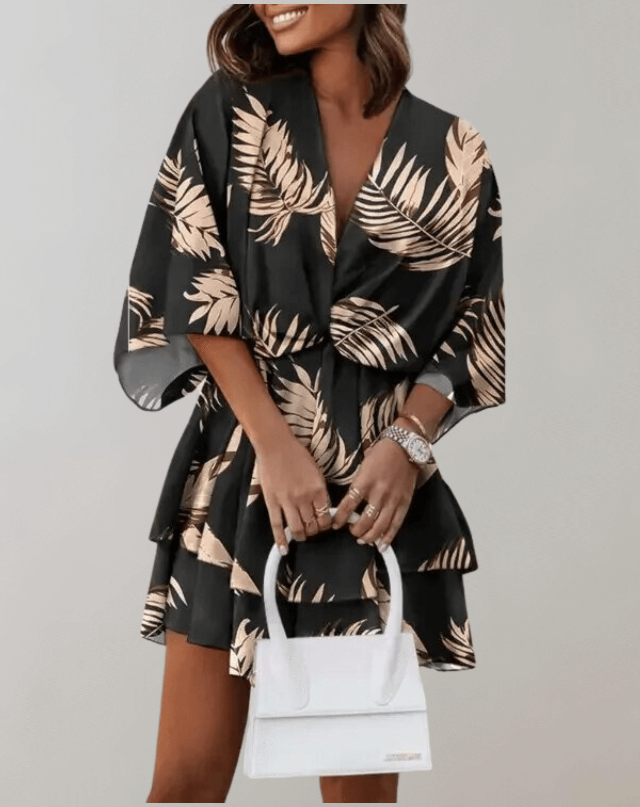 Women's midi dress with batwing sleeves and V-neckline, spring summer