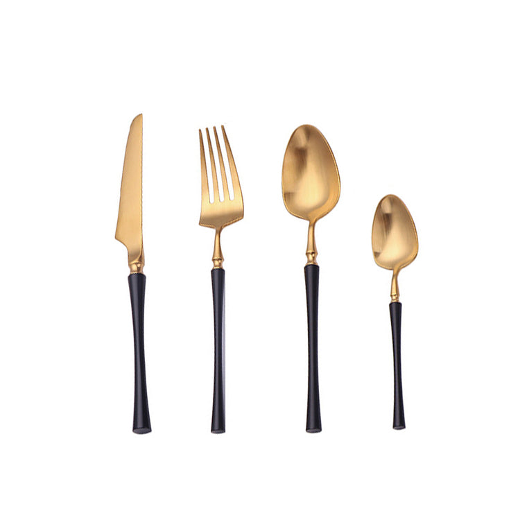 24-piece stainless steel cutlery set with polished finish, dishwasher safe