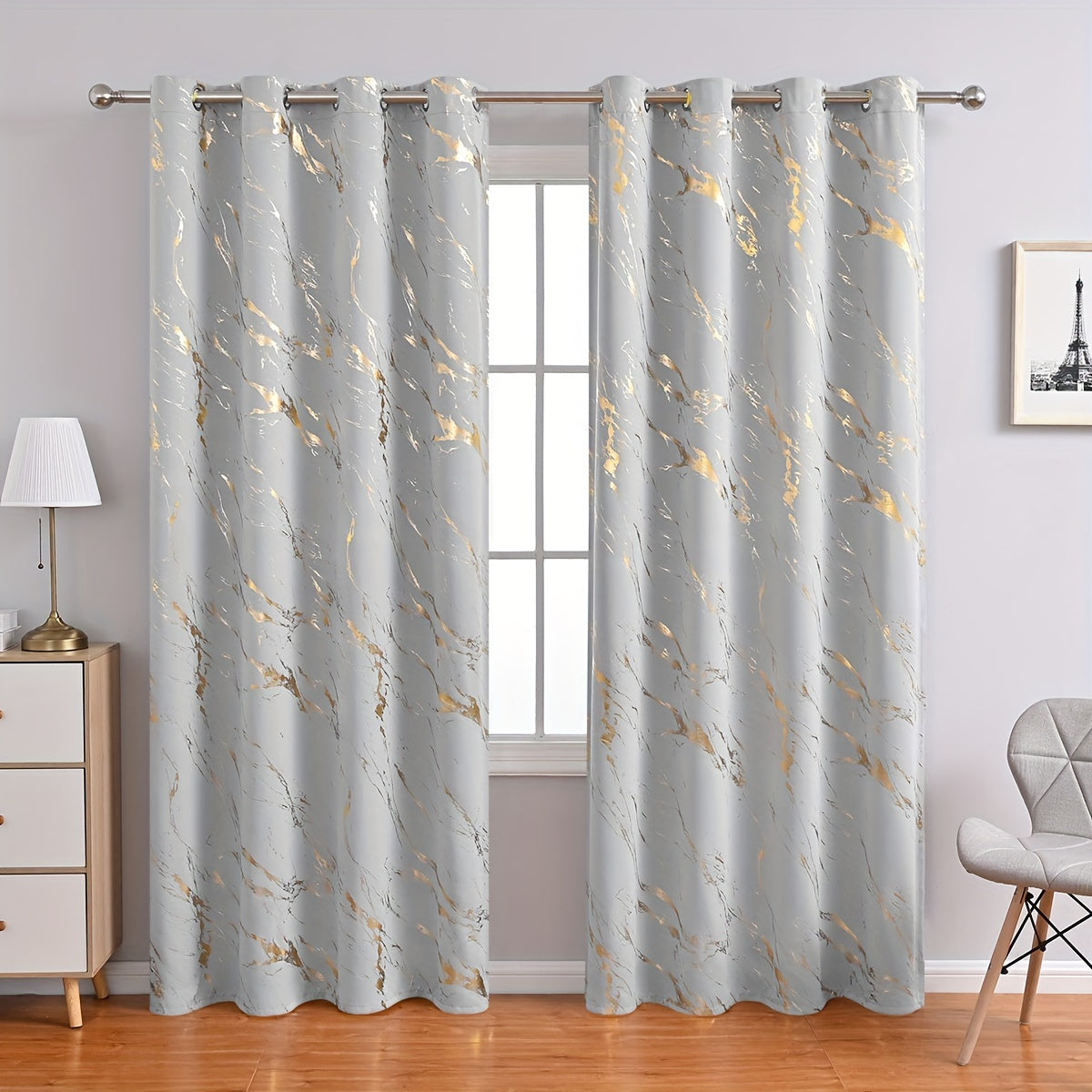 2 piece blackout curtains bronzing marble print ring top for bedroom and living room