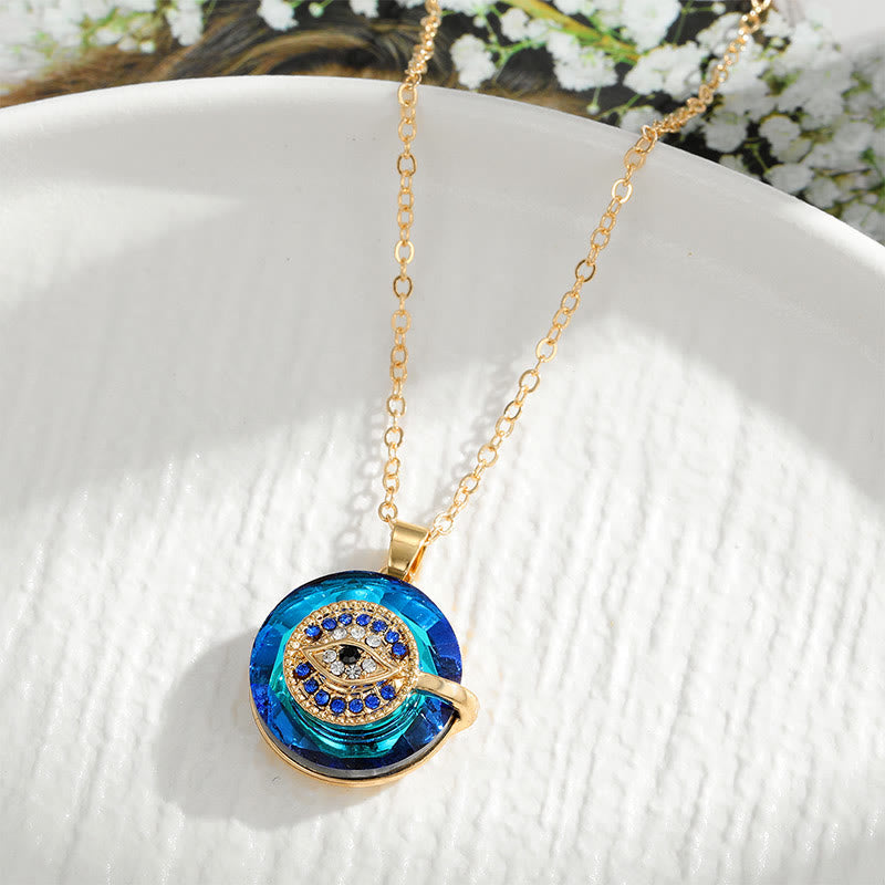 Evil eye necklace women's protection amulet silver with blue accent pendant
