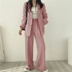 Women's blazer and straight-leg trouser set, solid color co-ord set available in multiple colors