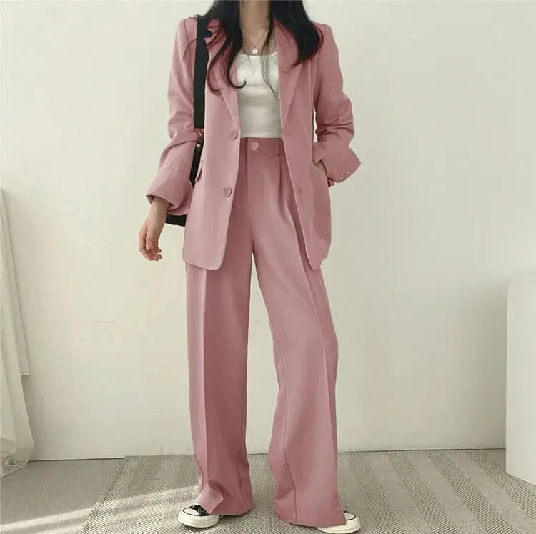 Women's blazer and straight-leg trouser set, solid color co-ord set available in multiple colors
