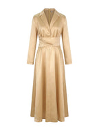Women's A-line high waist V-neck long sleeve pleated maxi dress in multiple colours