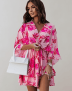 Women's midi dress with batwing sleeves and V-neckline, spring summer