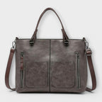 Women leather tote bag spacious in brown black and gray