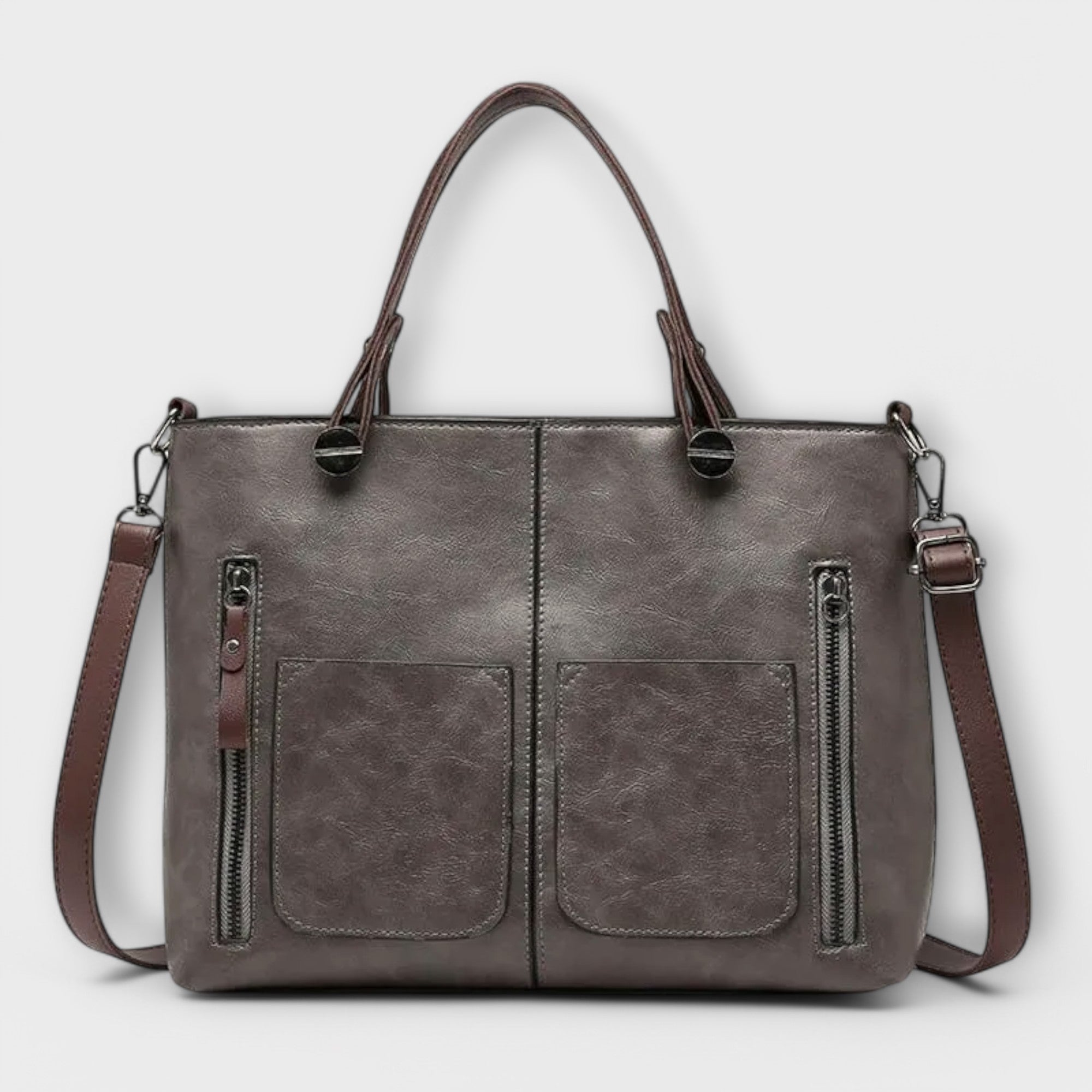 Women leather tote bag spacious in brown black and gray