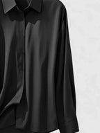 Women's satin button-up blouse, flowing silhouette, summer office style