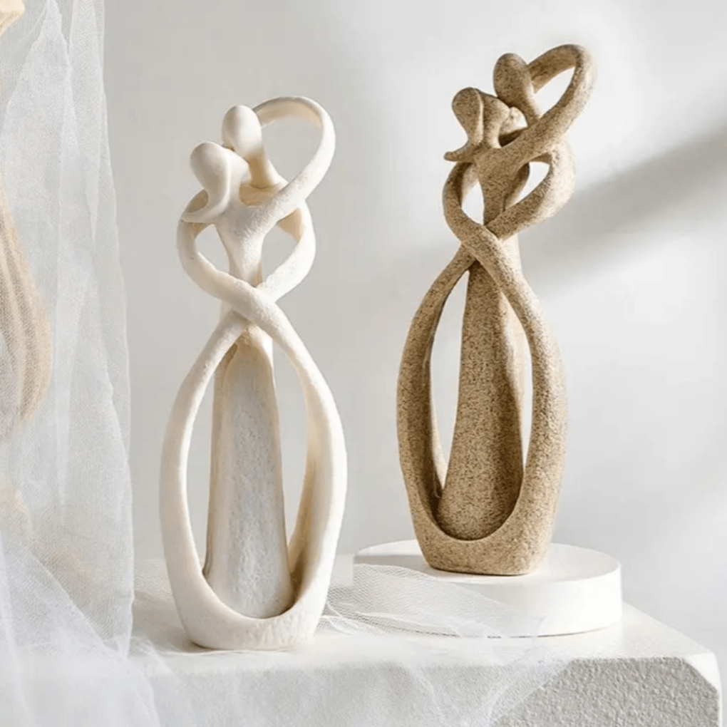 Resin abstract love sculpture decorative figurine in white and brown
