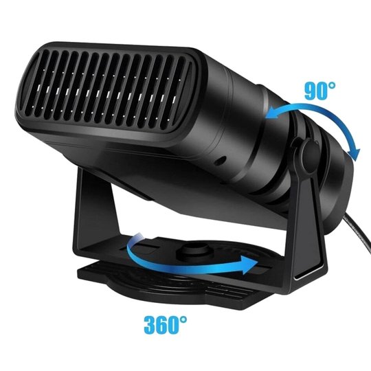 Car heater 12V portable 360° rotating defroster and fan, black