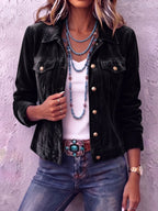 Women vintage wash button front jacket relaxed fit with chest pockets