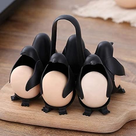 3-in-1 penguin egg cooker holding 6 eggs, cute kitchen gadget
