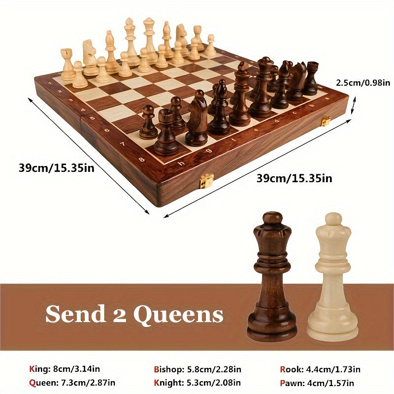 Handcrafted solid wood chess set with detailed pieces for competitive play