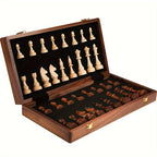 Handcrafted solid wood chess set with detailed pieces for competitive play