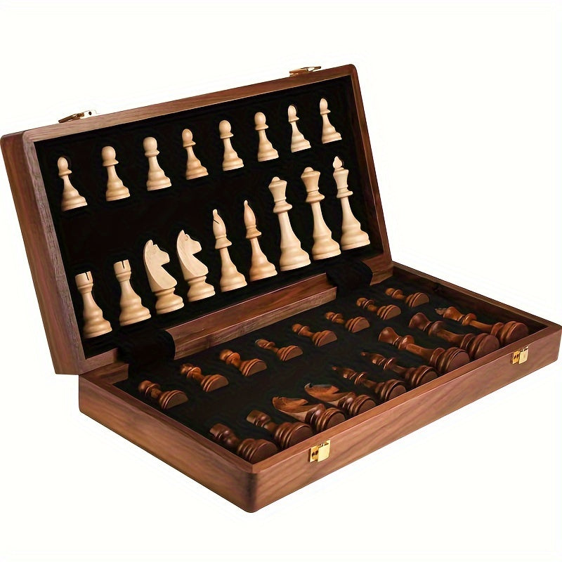 Handcrafted solid wood chess set with detailed pieces for competitive play