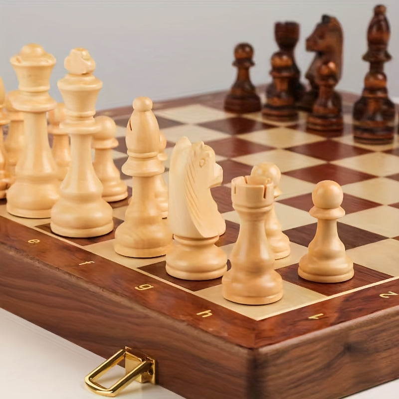 Handcrafted solid wood chess set with detailed pieces for competitive play