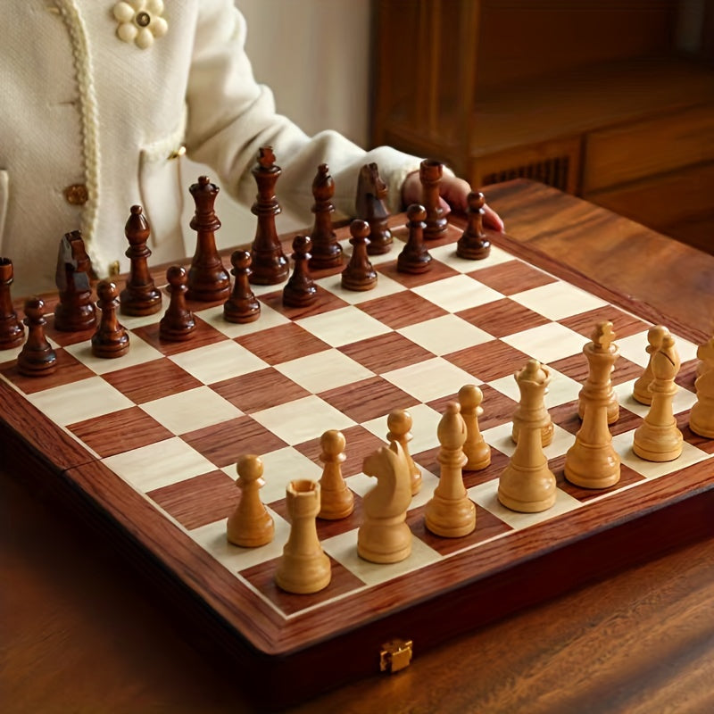 Handcrafted solid wood chess set with detailed pieces for competitive play