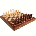 Handcrafted solid wood chess set with detailed pieces for competitive play