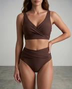 Women bikini set wrap style wire-free cups stretchy fabric