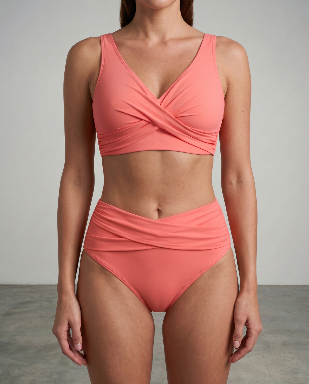 Women bikini set wrap style wire-free cups stretchy fabric