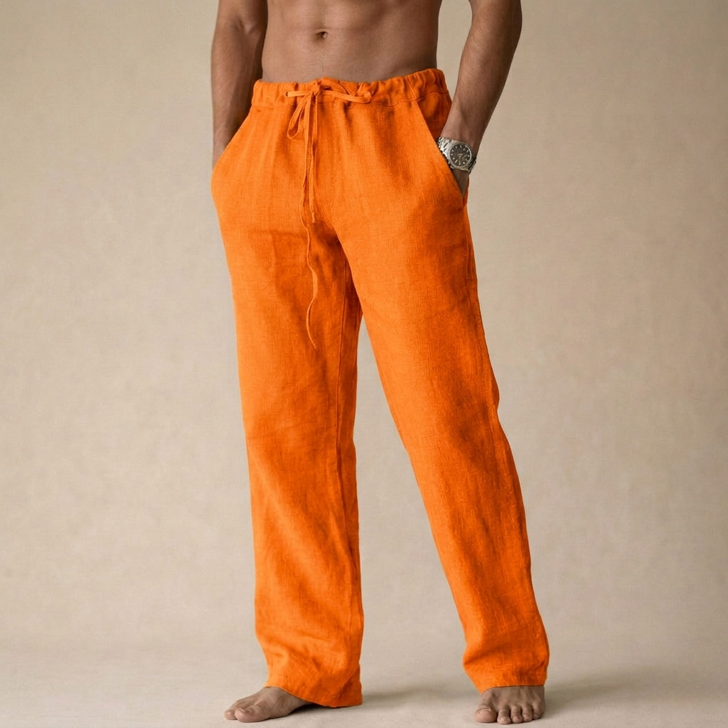 Men's linen trousers lightweight breathable tailored fit summer