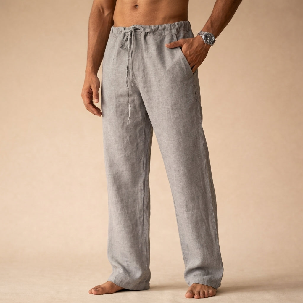 Men's linen trousers lightweight breathable tailored fit summer