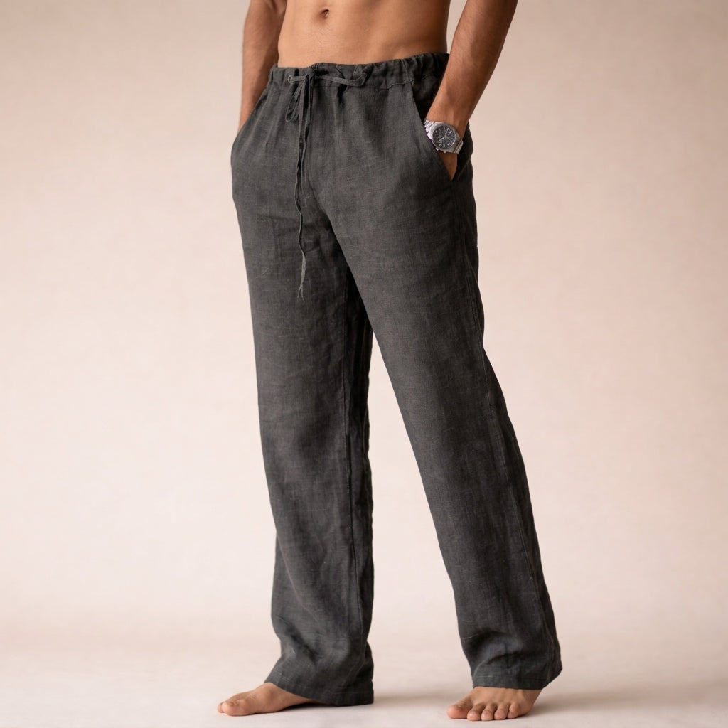Men's linen trousers lightweight breathable tailored fit summer