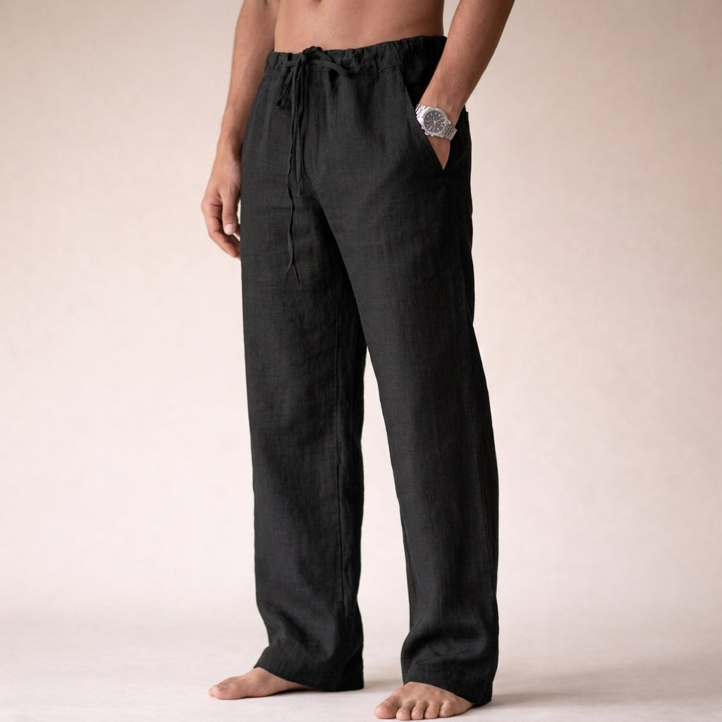Men's linen trousers lightweight breathable tailored fit summer