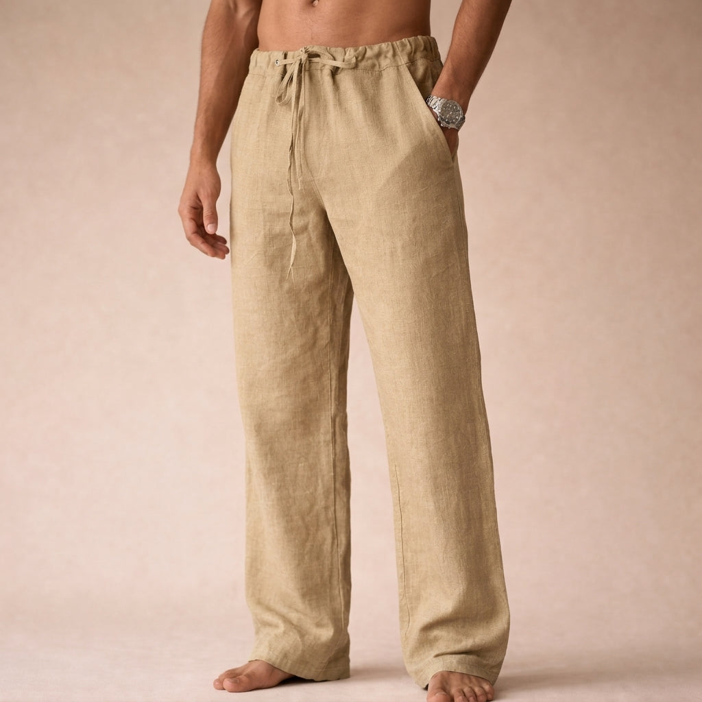 Men's linen trousers lightweight breathable tailored fit summer