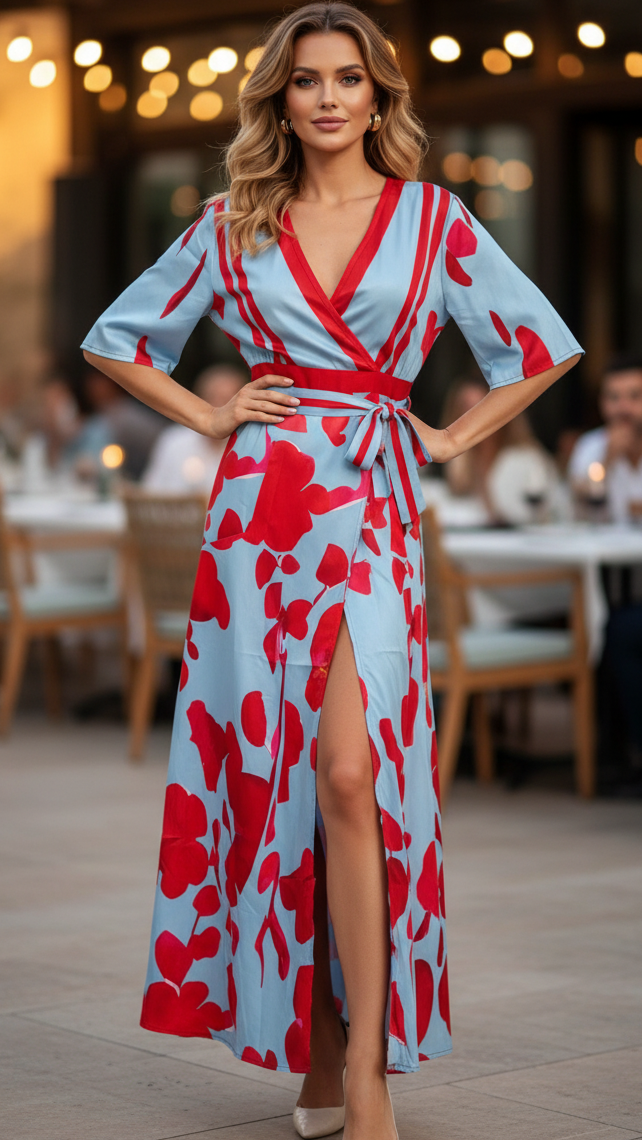 Floral dress women sleeved regular fit in light blue floral print