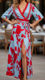 Floral dress women sleeved regular fit in light blue floral print