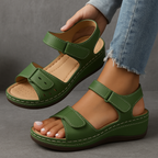 Wedge sandals with orthopedic contoured footbed and adjustable strap, women's summer support sandal