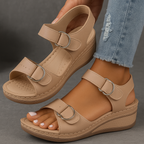 Wedge sandals with orthopedic contoured footbed and adjustable strap, women's summer support sandal