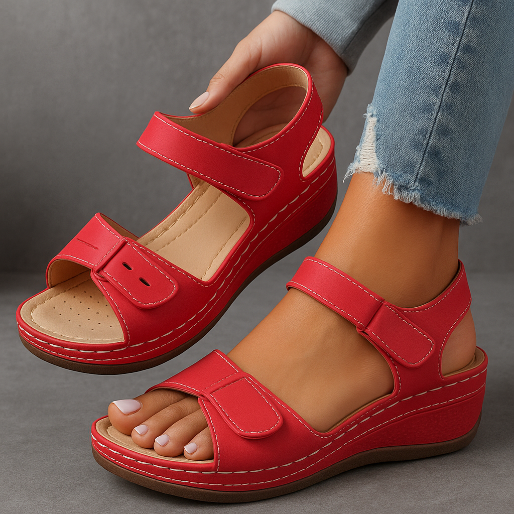 Wedge sandals with orthopedic contoured footbed and adjustable strap, women's summer support sandal