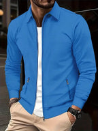 Men's zip-up cardigan with stand collar, lightweight everyday wear