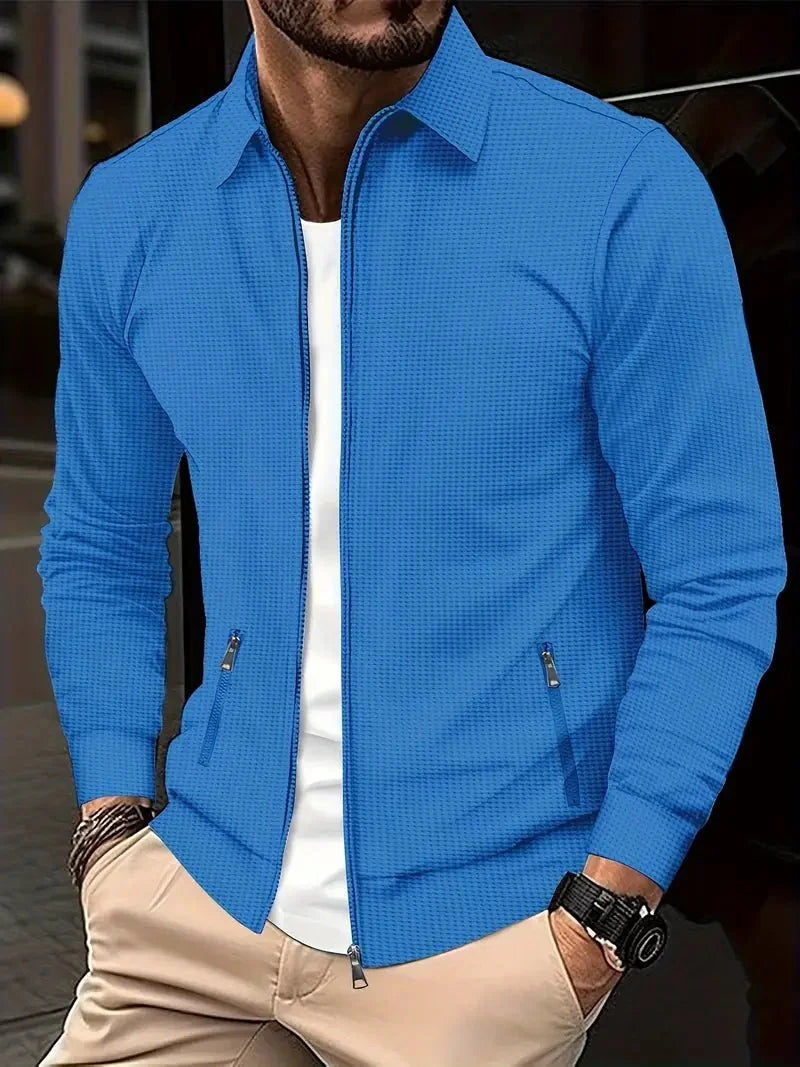 Men's zip-up cardigan with stand collar, lightweight everyday wear