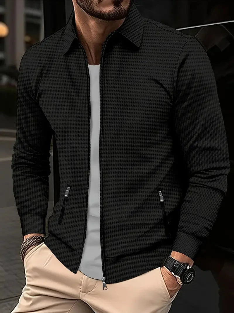 Men's zip-up cardigan with stand collar, lightweight everyday wear