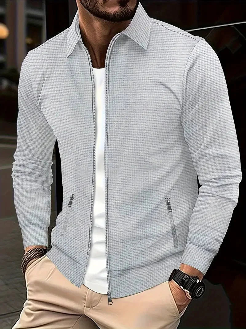 Men's zip-up cardigan with stand collar, lightweight everyday wear