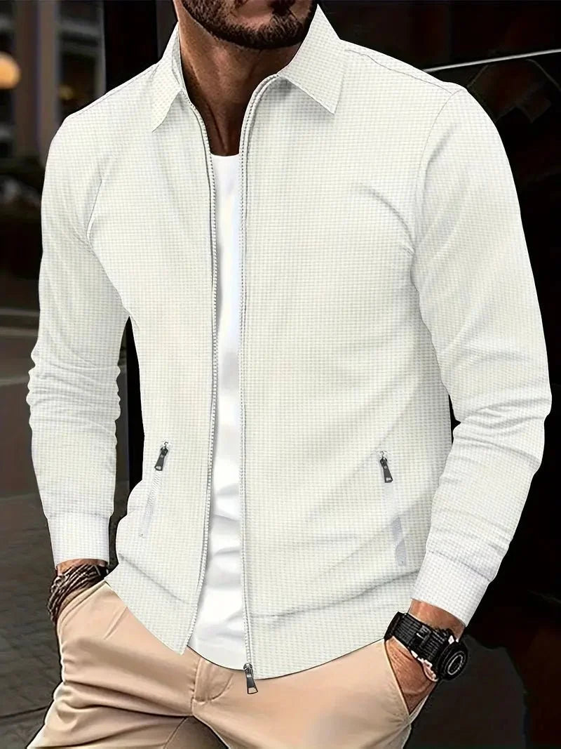Men's zip-up cardigan with stand collar, lightweight everyday wear