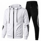 Men 2 piece zip-up hoodie joggers tracksuit set with contrast stripe panels