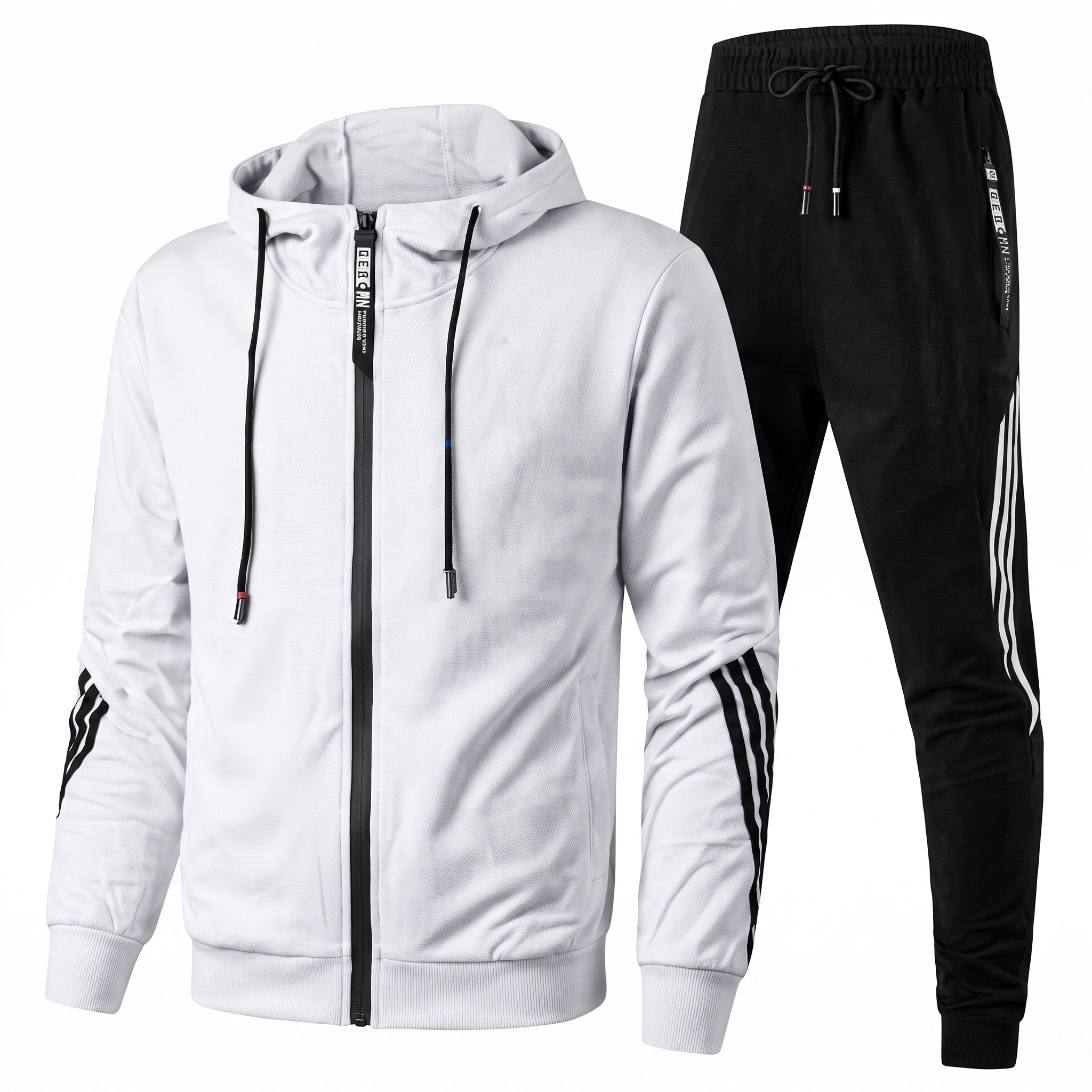 Men 2 piece zip-up hoodie joggers tracksuit set with contrast stripe panels