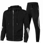 Men 2 piece zip-up hoodie joggers tracksuit set with contrast stripe panels