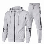 Men 2 piece zip-up hoodie joggers tracksuit set with contrast stripe panels