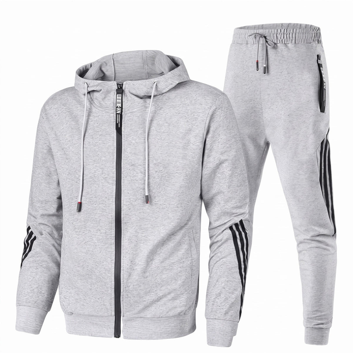 Men 2 piece zip-up hoodie joggers tracksuit set with contrast stripe panels