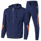 Men 2 piece zip-up hoodie joggers tracksuit set with contrast stripe panels